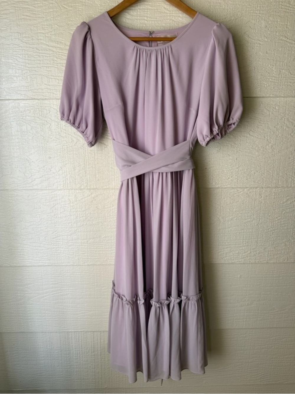 Rachel Parcell Lavender Puff Sleeve Midi Dress Tie Waist Small
